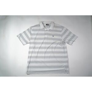 Callaway Opti-Dri Mens Golf Polo Shirt Large White Grey Striped Short Sleeve L